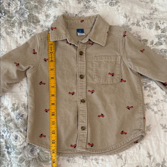 Old Navy Tan Kids Corduroy Shirt with Red Cars - Picture 4 of 5